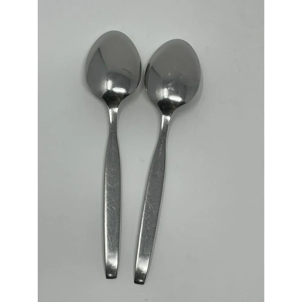 Oneida Community Stainless Frostfire Table Serving Spoons 8 3/4” Set Of 2